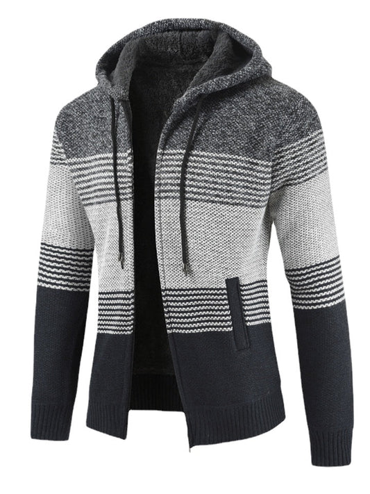 Contrast Color Hooded Trendy Zip Cardigans