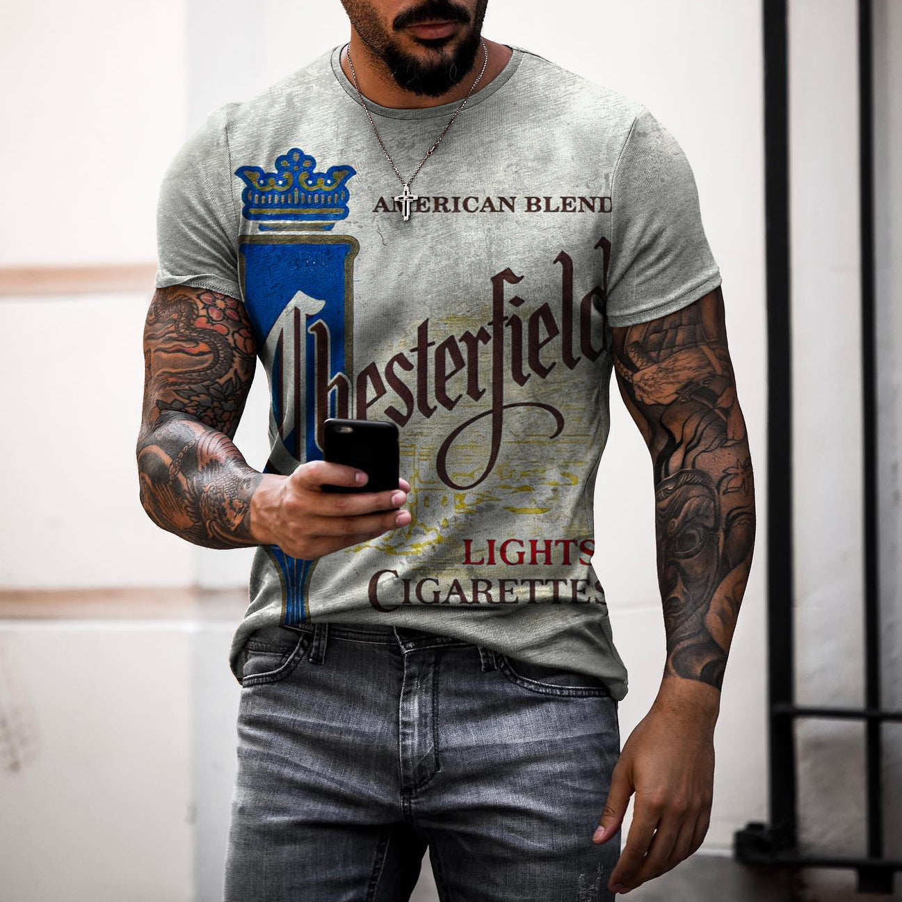 Men's printed nostalgic t-shirt vintage t-shirt