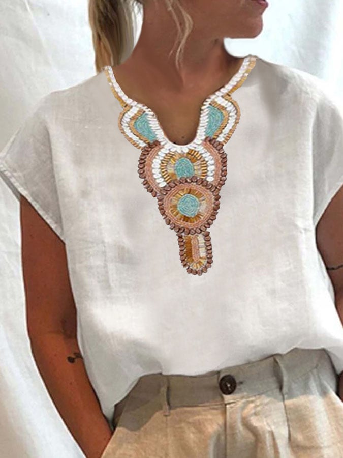 Women's White Vintage Print Casual Shirt