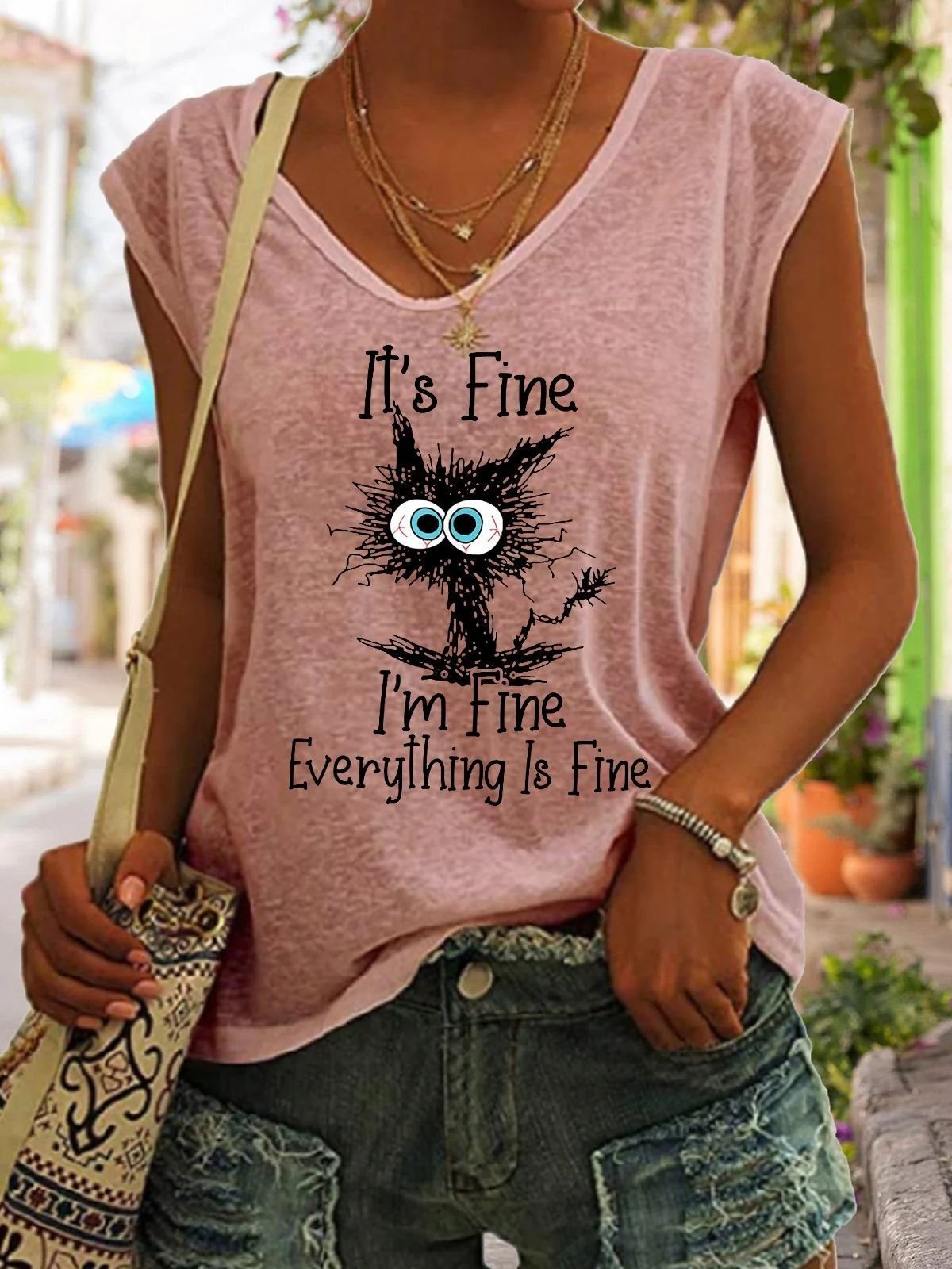 Women's IT'S FINE I'M FINE Faith Letter Print T-shirt