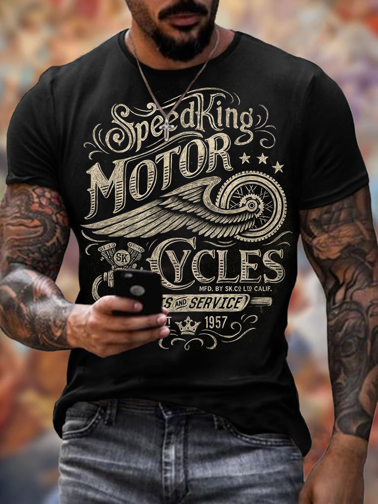 Mens Retro Motorcycle Riding Printed T-shirt