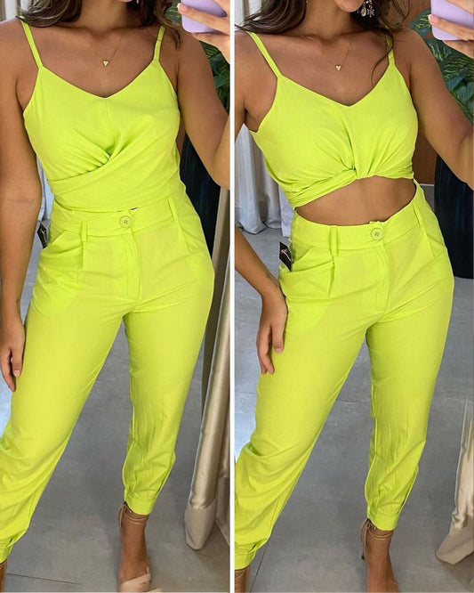 Sleeveless solid color two-piece suit (various ways to wear)