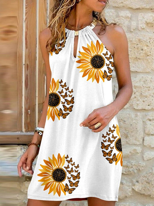 Women's Casual Sunflower Print Dress