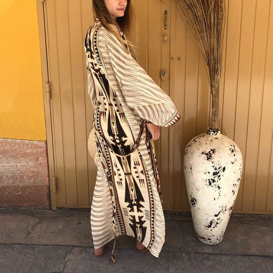 Ladies V-neck Vintage Elegant Cardigan Dress