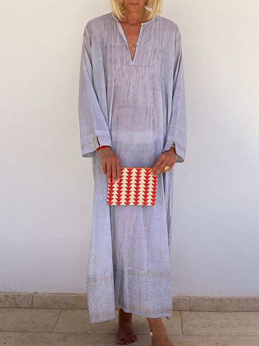 Casual V-Neck Slit Design Loose Dress