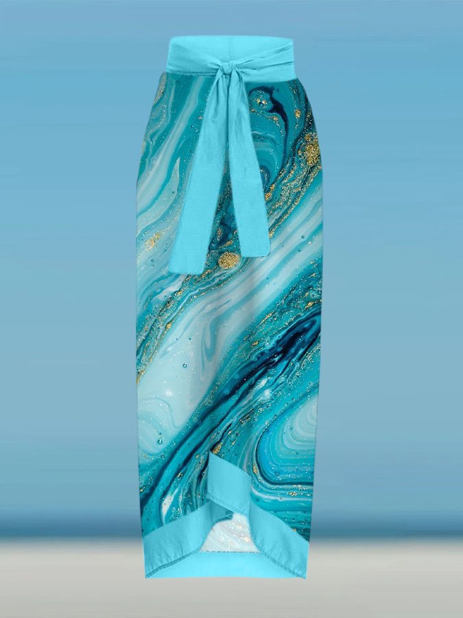 V-Neck Colorful Print One-Piece Swimsuit Set