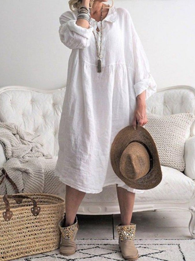 Loose Linen Solid Dress