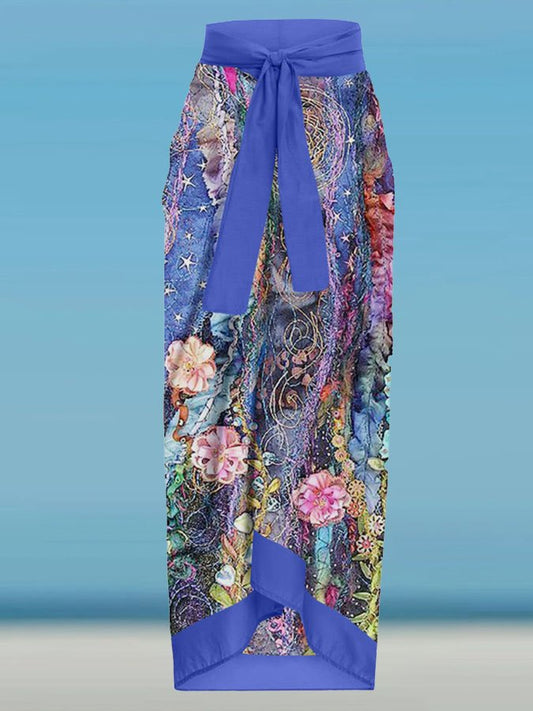 Fashion Floral Print One-Piece Swimsuit Set