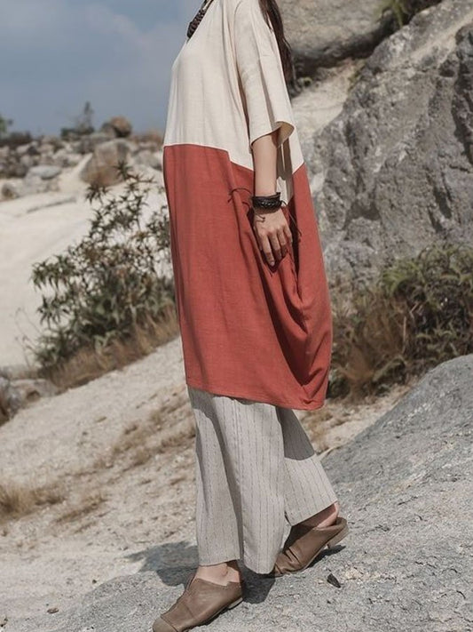 Vintage Paneled Loose Casual Dress