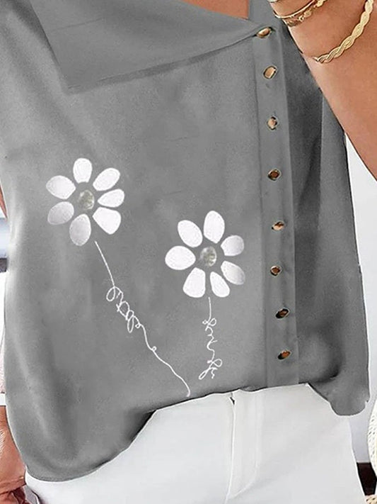 Floral Lapel Print T-Shirt
