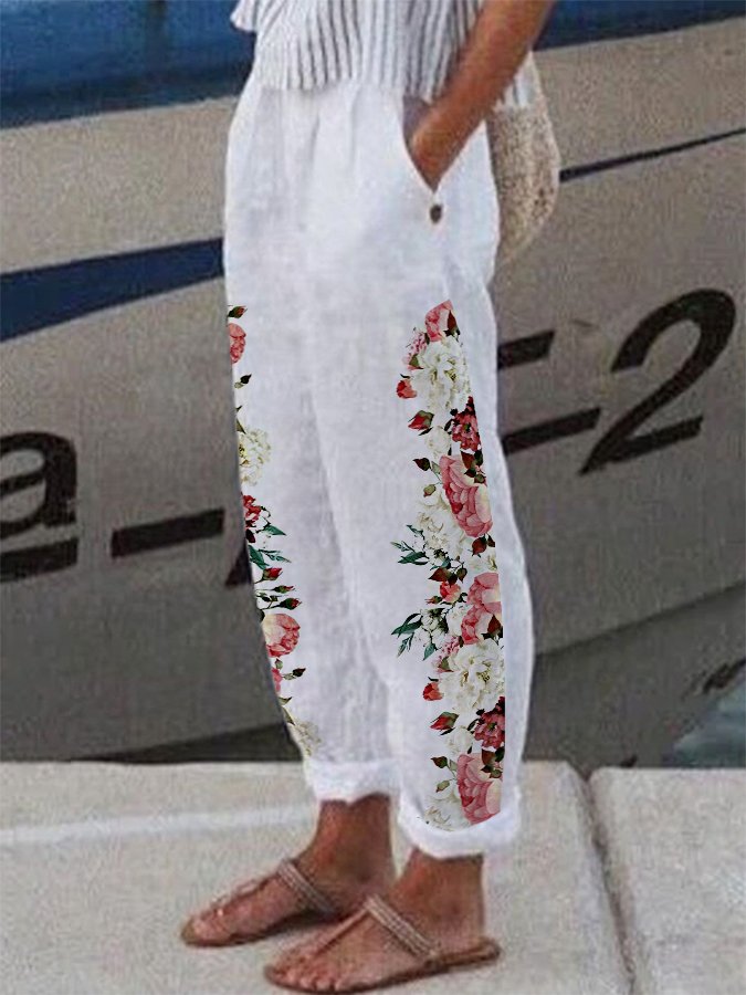 Women's Floral Print Casual Cotton Pants