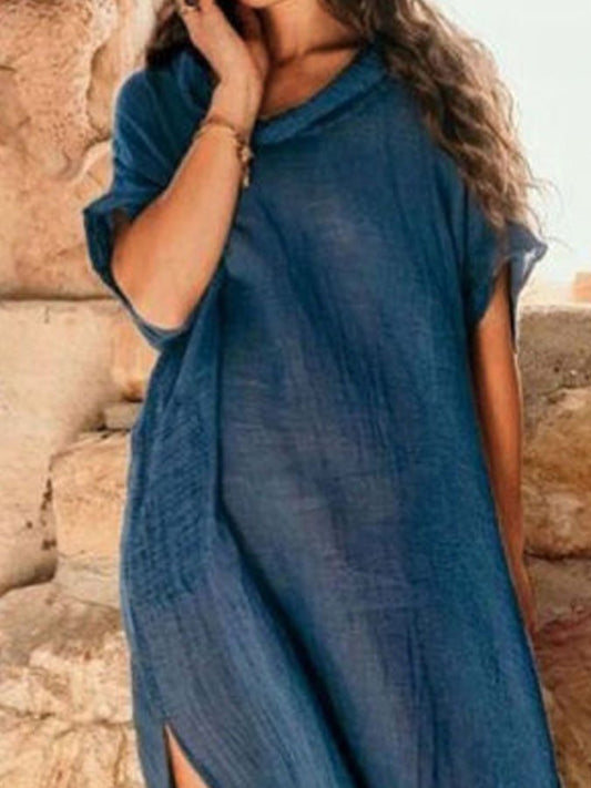 Loose Linen Mid-Sleeve Dress
