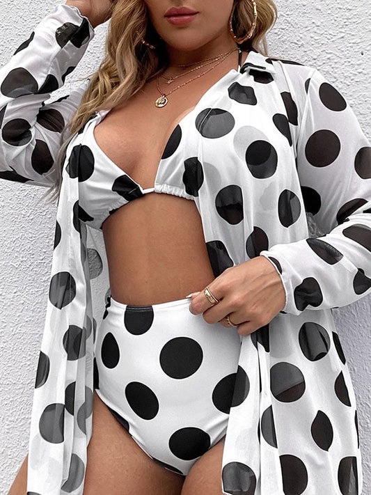 Large vintage polka dot print fashion sexy three-piece bikini