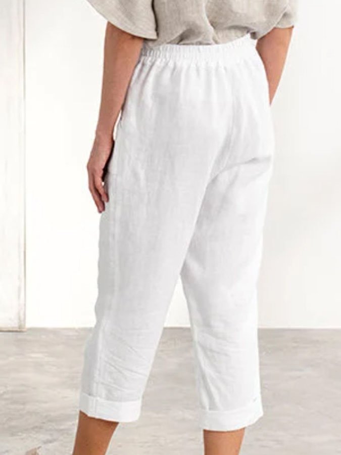 Solid Color Casual Mid-Length Pants