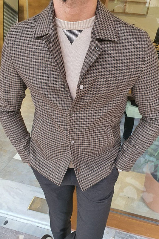 Clemson Brown Slim Fit Plaid Jacket