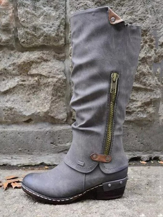 Casual Round Toe Side Zip Martin Boots