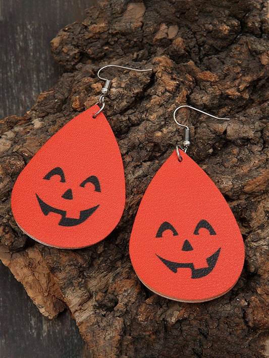 Halloween Retro Funny Pumpkin Drop Leather Earrings
