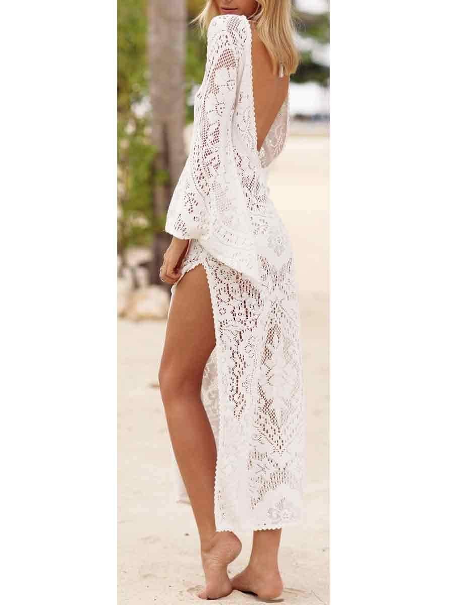 V Collar Sexy Halter Split Lace Vacation Dress