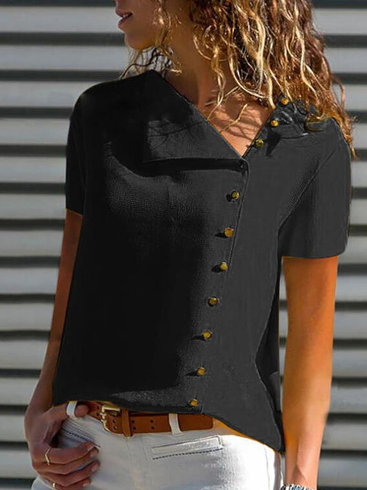 Solid Color Lapel Casual T-Shirt