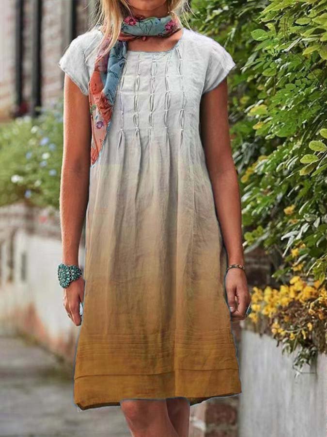 Women's Gradient Cotton And Linen Mid-Rise Dress