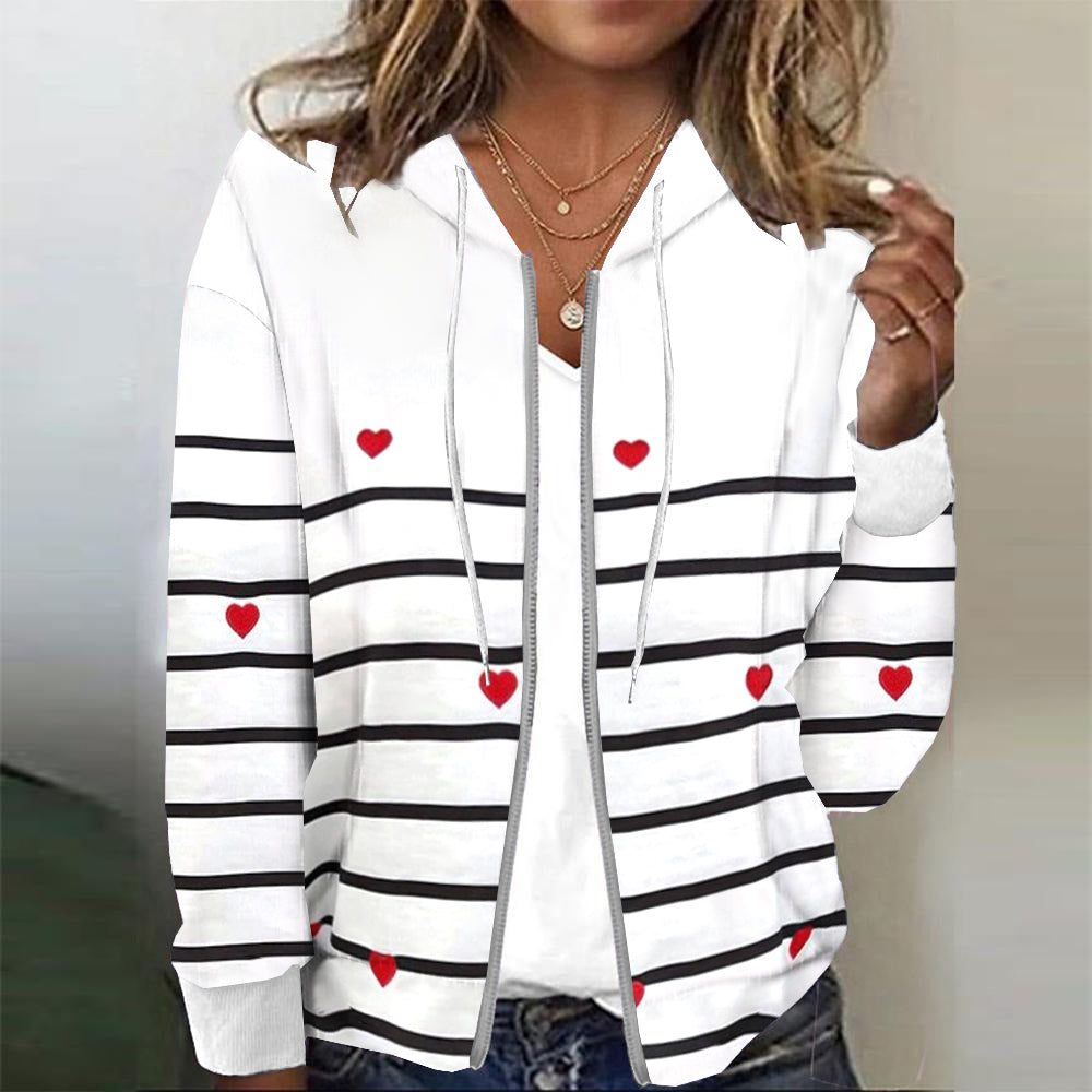 Comfy Striped Long Sleeve Hoodie Outerwear