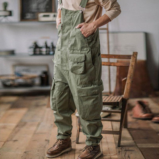 Men's Vintage Loose Outdoor Multi-Pocket Cargo Overalls 84694709Y