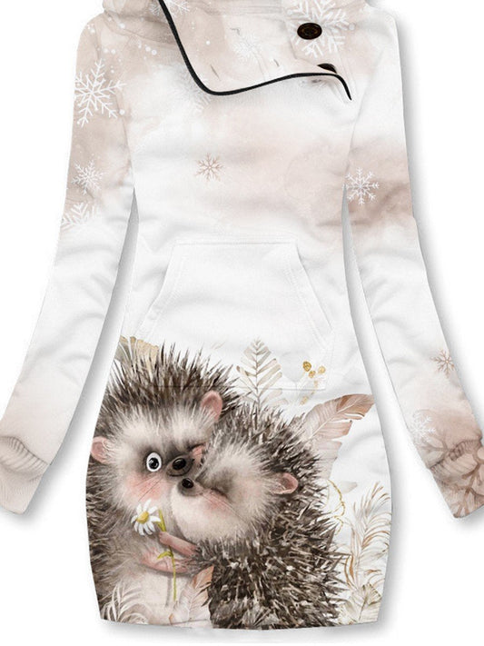 Women's Winter Hedgehog Snowflake Casual Sweatshirt