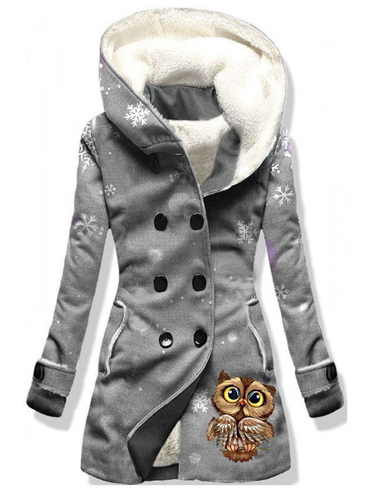Women's Winter Owl Print Casual Track Jacket