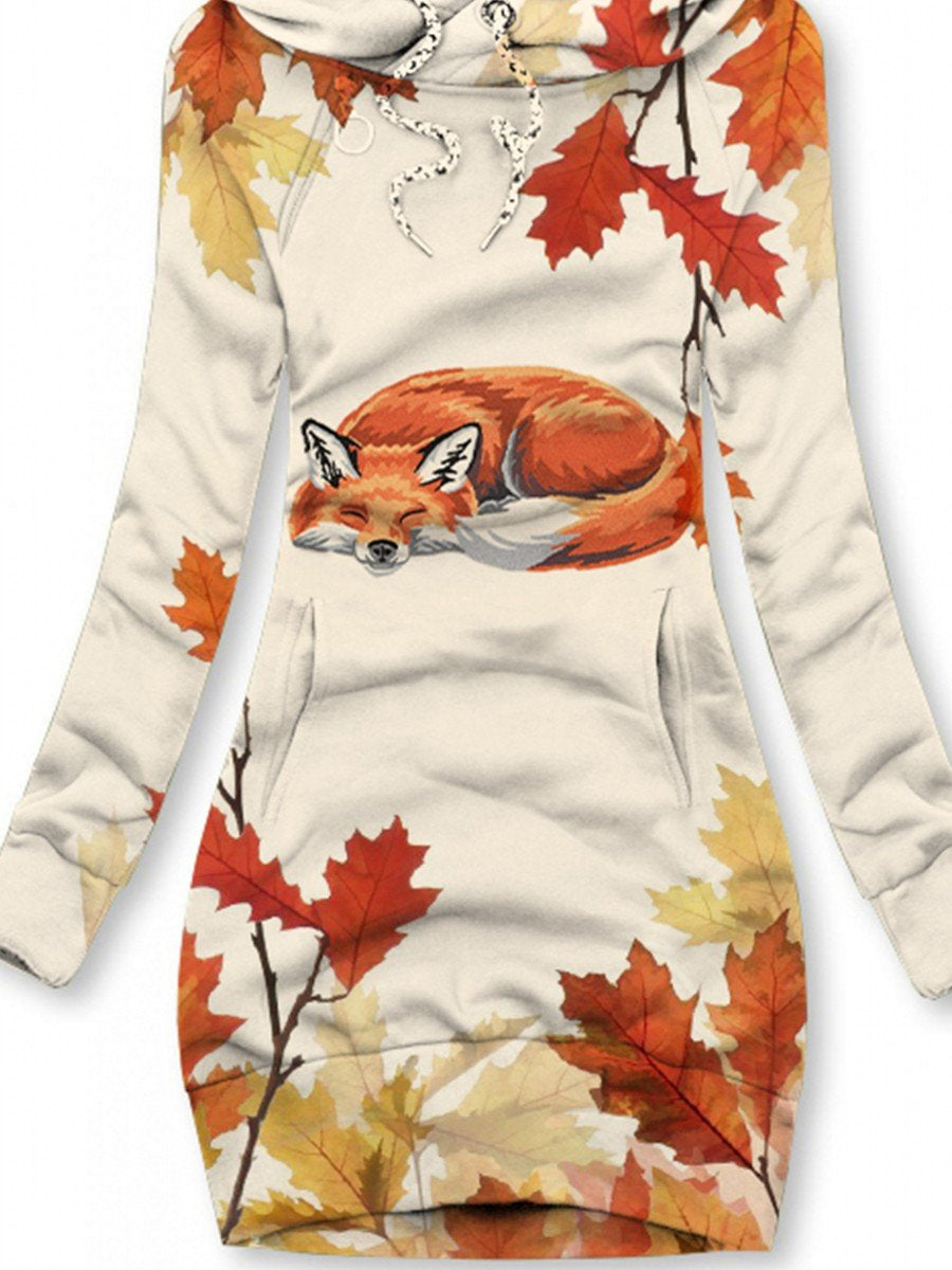 Women's Autumn And Winter Maple Leaves Cute Fox Casual Sweatshirt