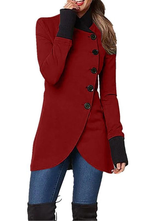 Women's Solid Single Breasted Splicing Hem Split Long Sleeve Pullover Coat