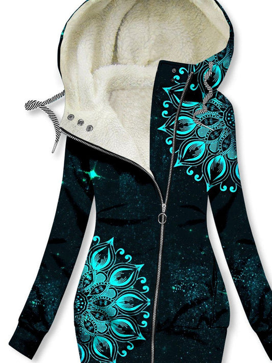 Women's Winter Vintage Floral Print Casual Track Jacket