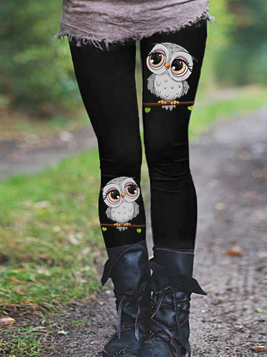 Women's Owl Print Thermal Leggings