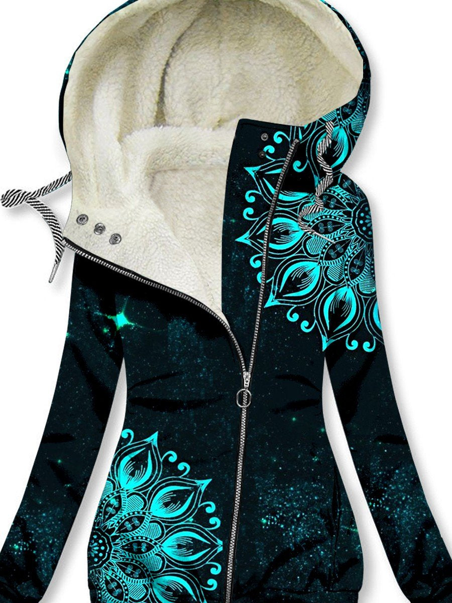 Women's Winter Vintage Floral Print Casual Track Jacket