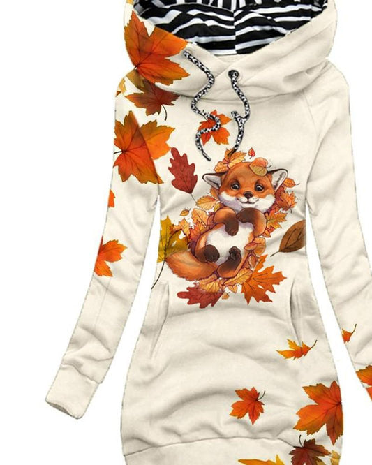 Women's Autumn And Winter Cute Fox Maple Leaf Casual Sweatshirt