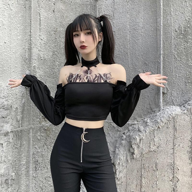 Streetwear Off Shoulder Gothic Top