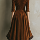Vintage Three-Quarter Sleeves Lace Velvet Midi Dress