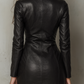 Retro Zipper Collar Pocket Eco-leather Mini Dress