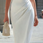 Asymmetric Draped High-Neck Sculpted Midi Dress