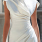 Asymmetric Draped High-Neck Sculpted Midi Dress