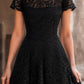 Elegant Floral Lace Boat Neck A-Line Midi Dress