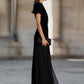 Short Sleeve Floor-Length Dress With Sheer Flowing Skirt