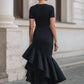 Asymmetrical Ruffle Hem Tailored Midi Dress