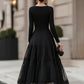Long Sleeve Tiered Lace Hem Maxi Dress