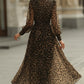 Leopard Print Wrap Midi Dress With Long Sleeves