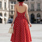 Halter V-Neck Polka Dot A-Line Midi Dress