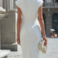 Asymmetric Draped High-Neck Sculpted Midi Dress