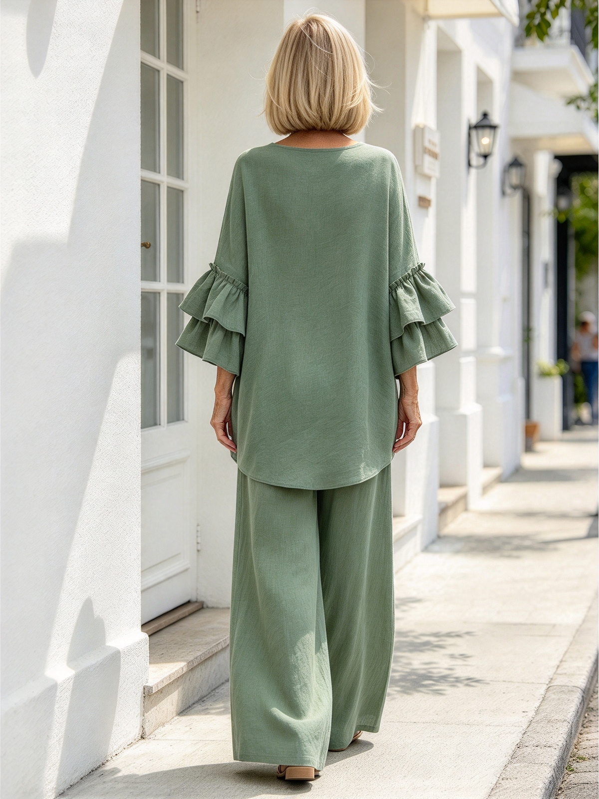 Fashion Casual Solid Color Shirt Collar Loose Casual Trousers Two-piece Suit Women's Clothing