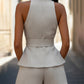 Belted Textured V-Neck Top And High-Waisted Shorts Set