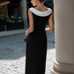 Contrast Neck Sleeveless Column Midi Dress