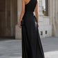 One-Shoulder Draped High-Neck Maxi Dress